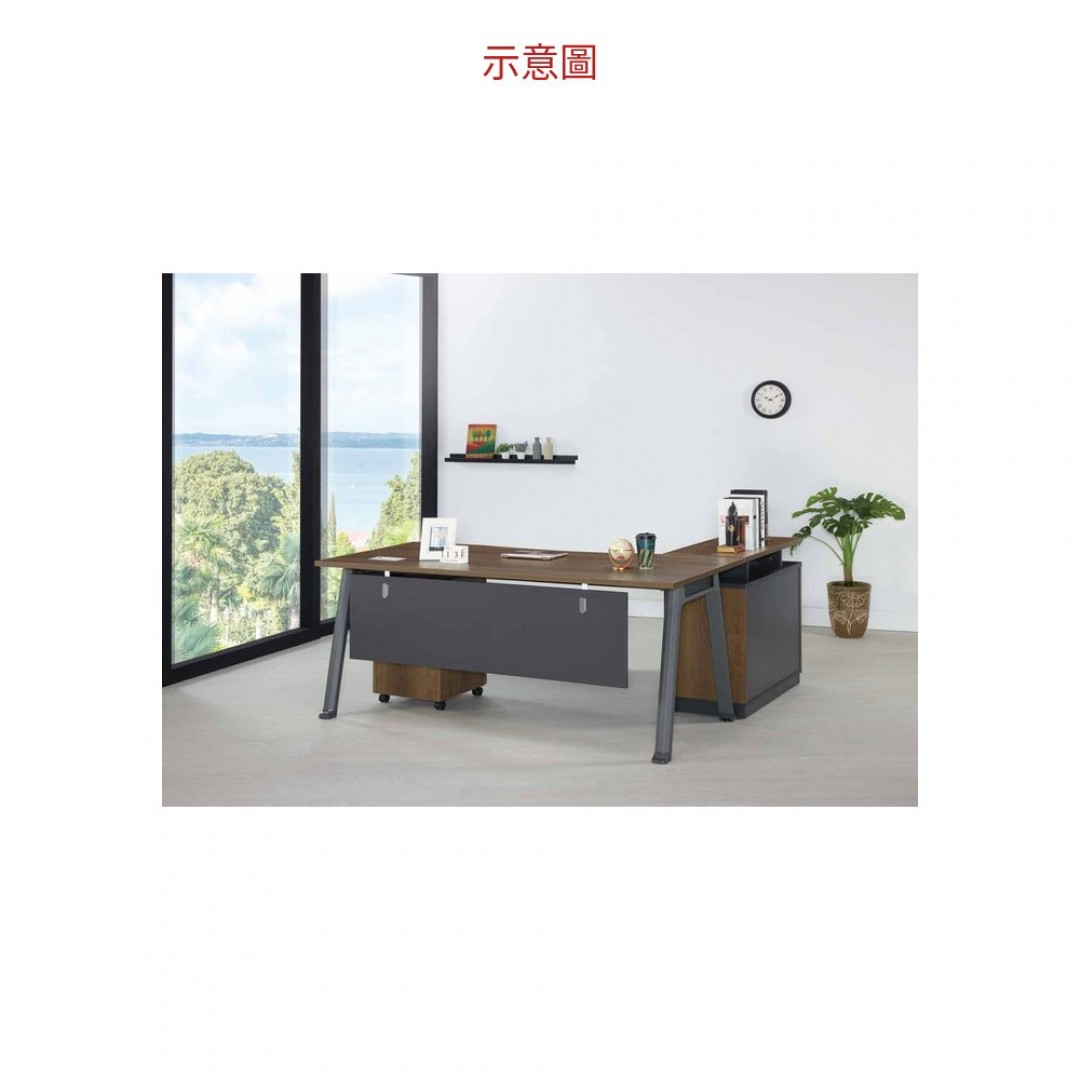 2026 現代柚木雙色L型辦公桌組